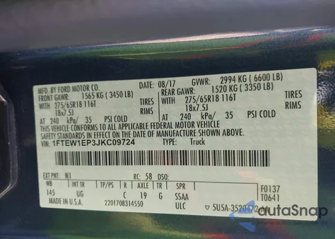 2018 Ford F-150 Xlt from USA, damaged, VIN 1FTEW1EP3JKC09724